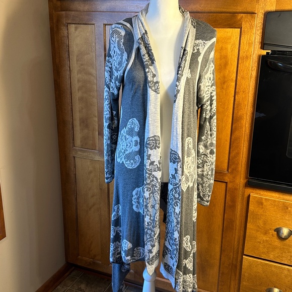 Neiman Marcus Gray Lace Waterfall Open Front Duster Sweater Cardigan Sz XL - Picture 6 of 13